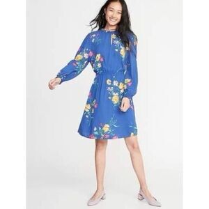 Old Navy Knee Length Floral Waist-Defined Ruffle-Trim Dress Size XL
